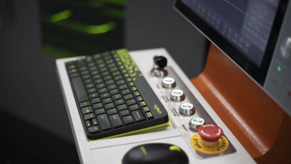 Metal laser cutter operation close-up